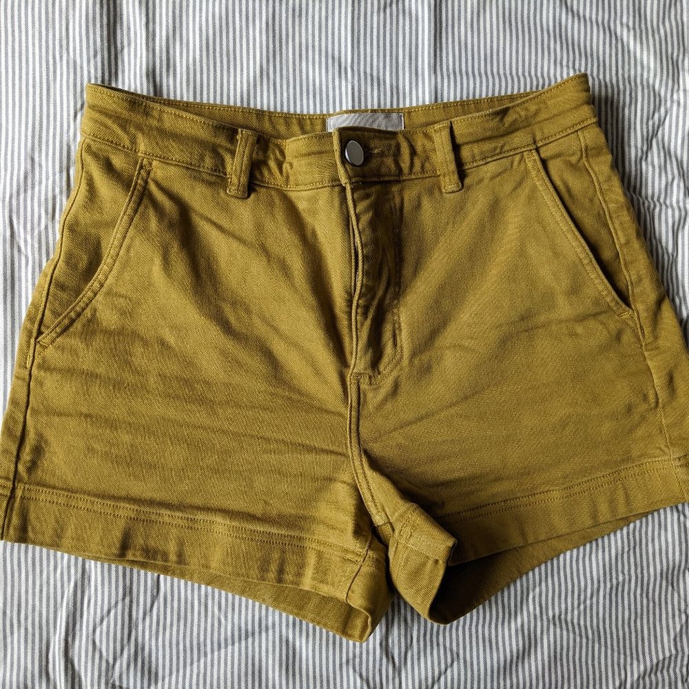 Everlane High Waist Twill Stretch Shorts Mustard Size 6